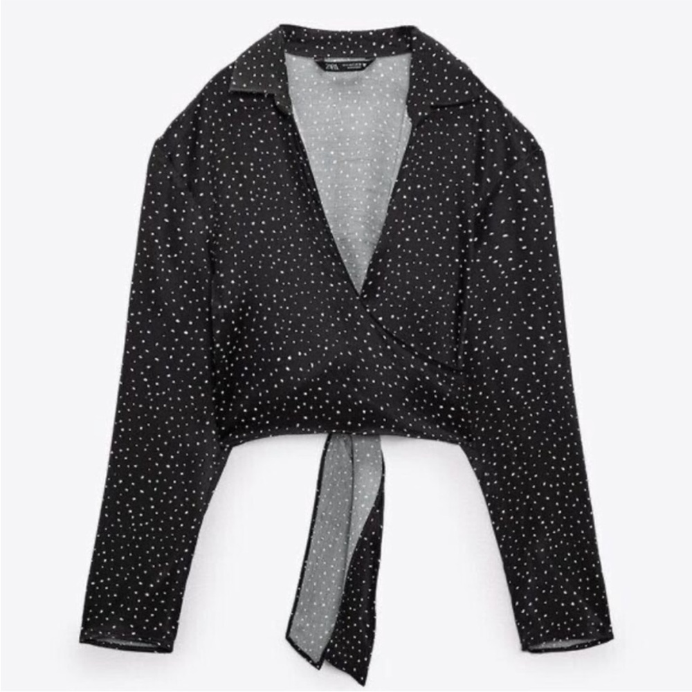 Zara Black and White Polka Dot Print Wrap Blouse & Skirt Set